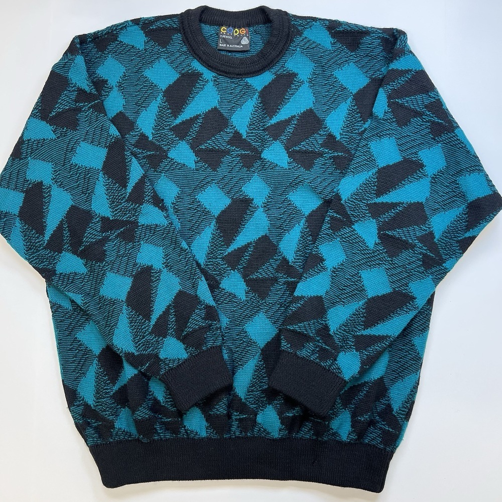 Vintage COOGI Sweater Men's 3D Size Large Mock Neck Graphic Print  100% Wool